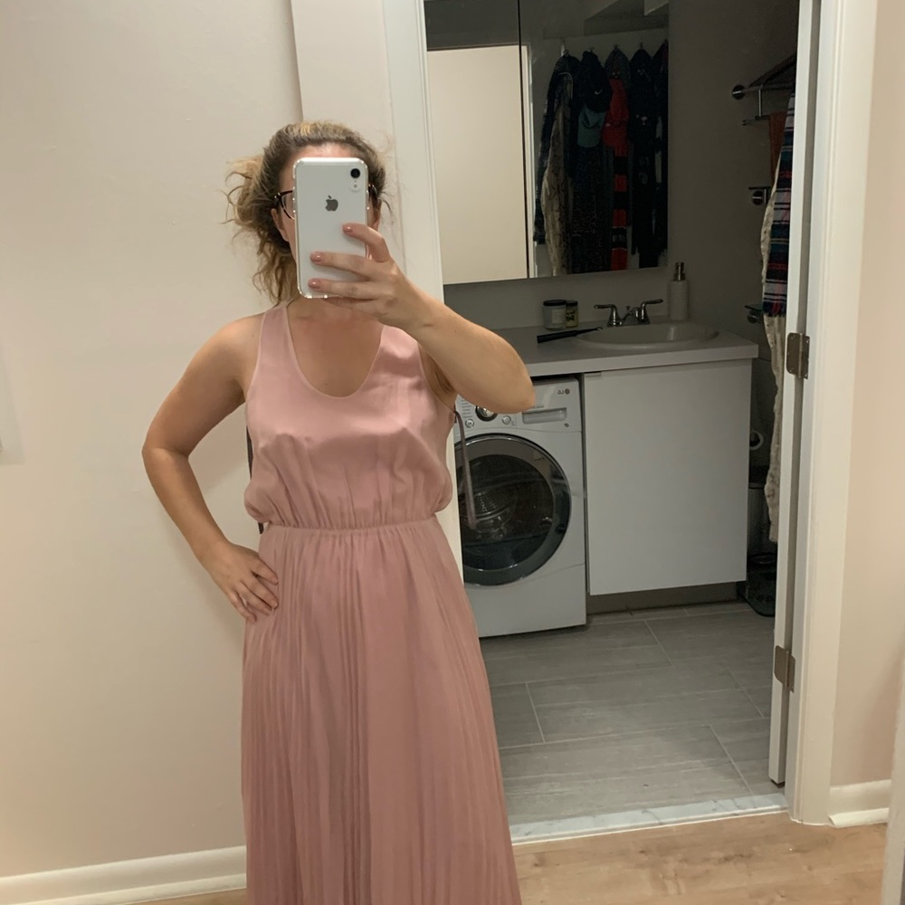 Anthropologie pink pleated dress small